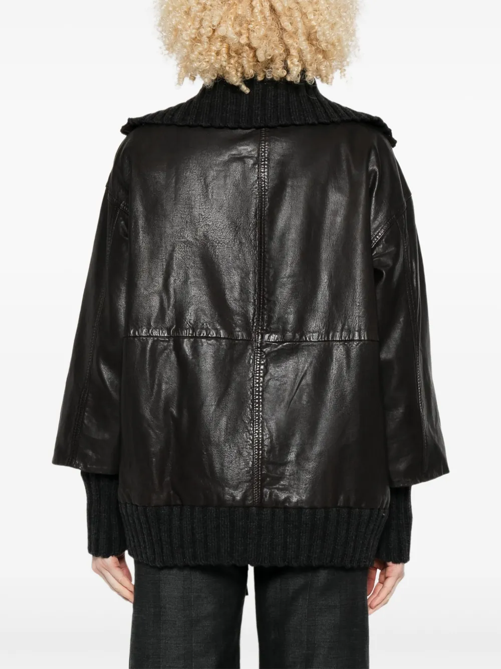 The Jackie Leathers Fenice Knitted-cuff Leather Jacket In Black