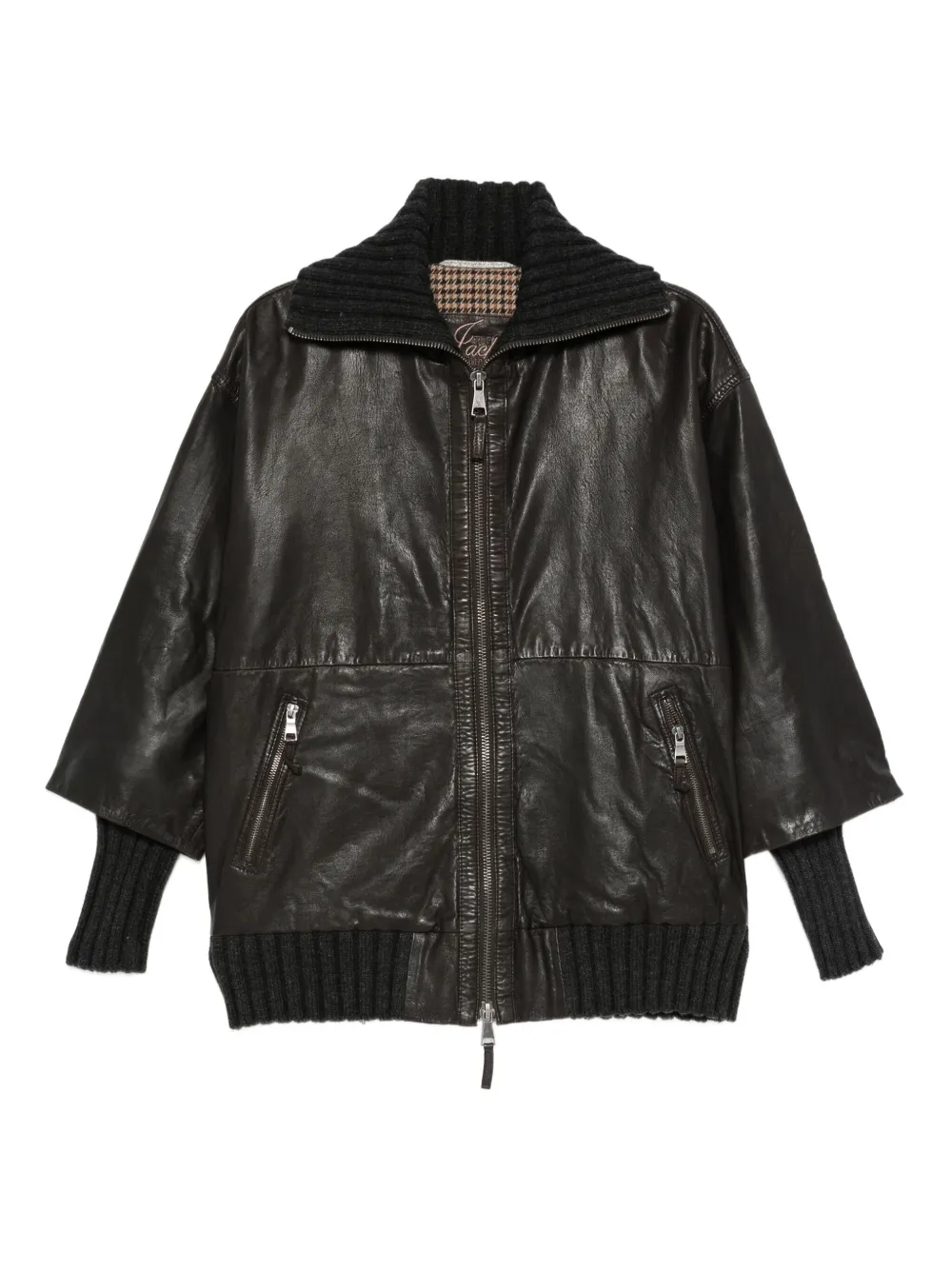 The Jackie Leathers Fenice Knitted-cuff Leather Jacket In Black