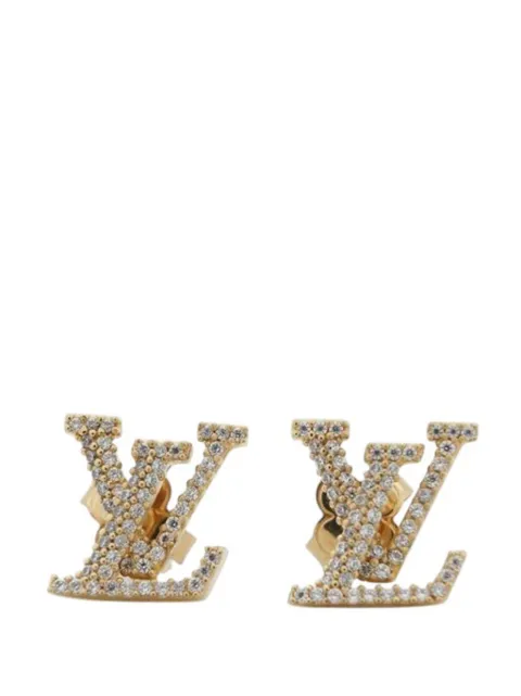 Louis Vuitton Pre-Owned 2024 Gold Plated and Rhinestones LV Iconic Push Back Earrings costume earrings