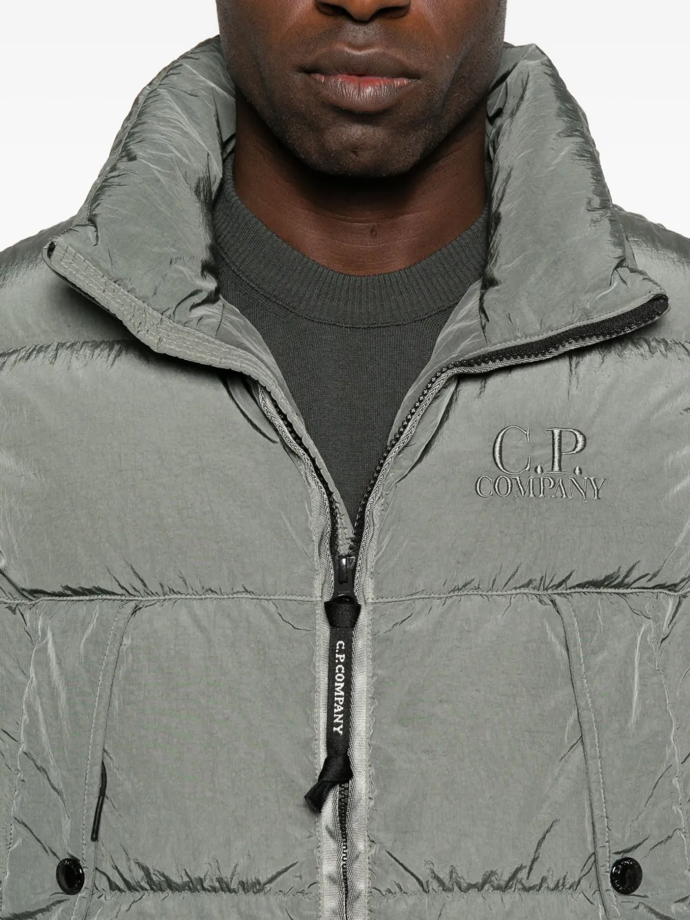 C.p. Company Quilted Zip-front Vest In Green