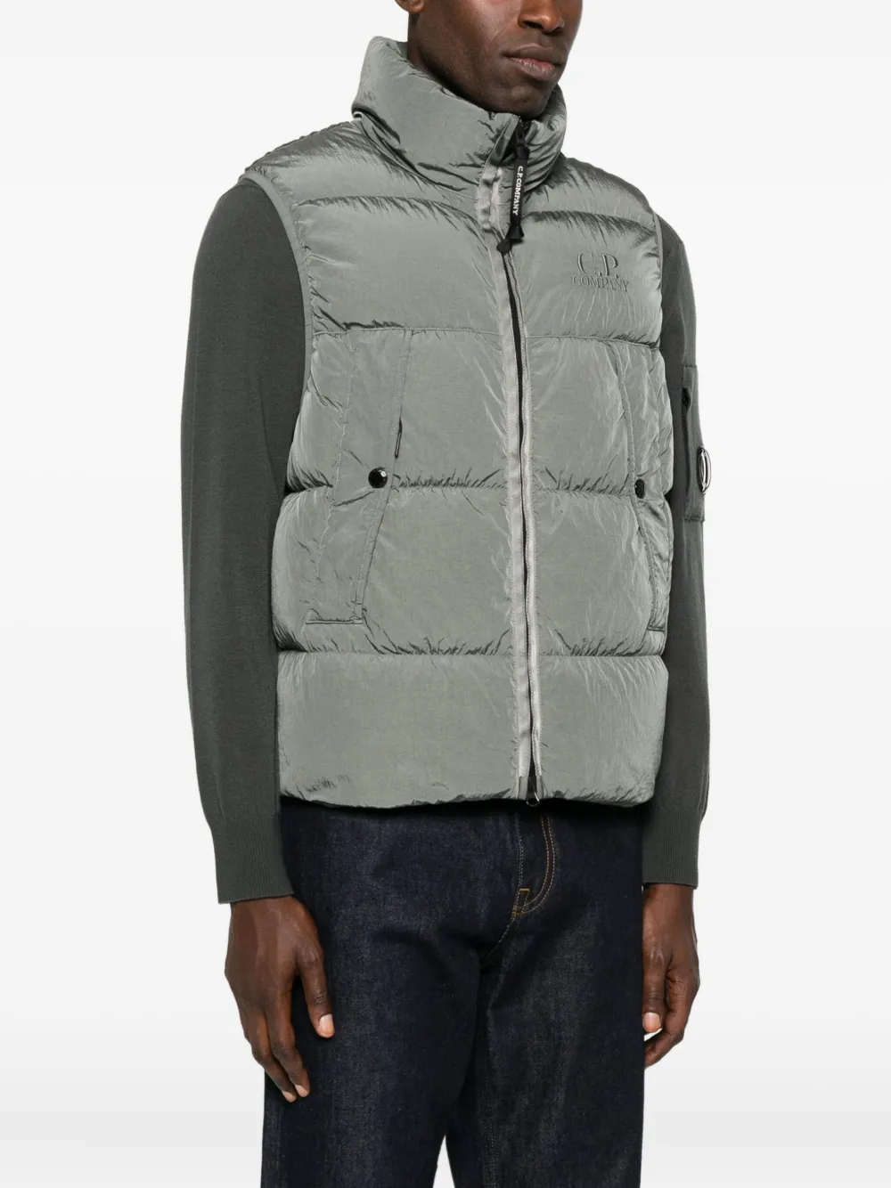 C.p. Company Quilted Zip-front Vest In Green