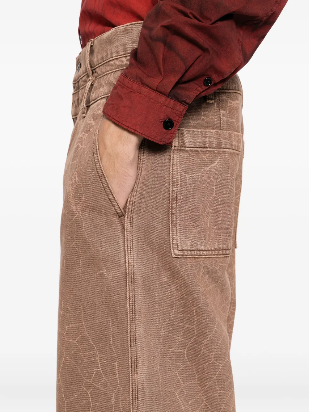 Feng Chen Wang Jeans met gebarsten print Bruin