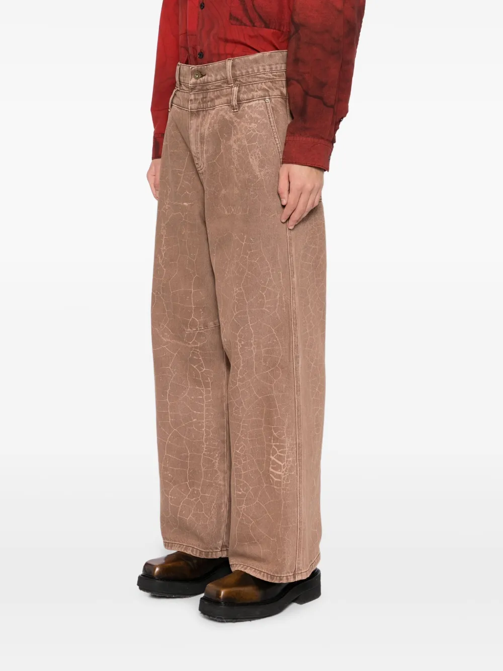 Feng Chen Wang Jeans met gebarsten print Bruin