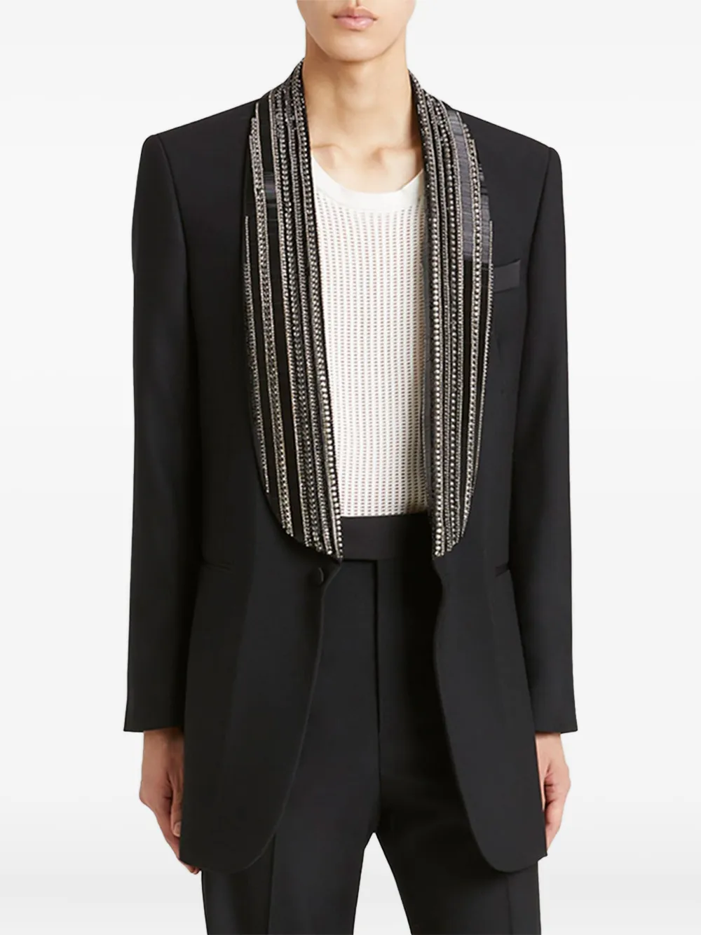 Amiri Crystal-embellished Shawl-collar Blazer In Black