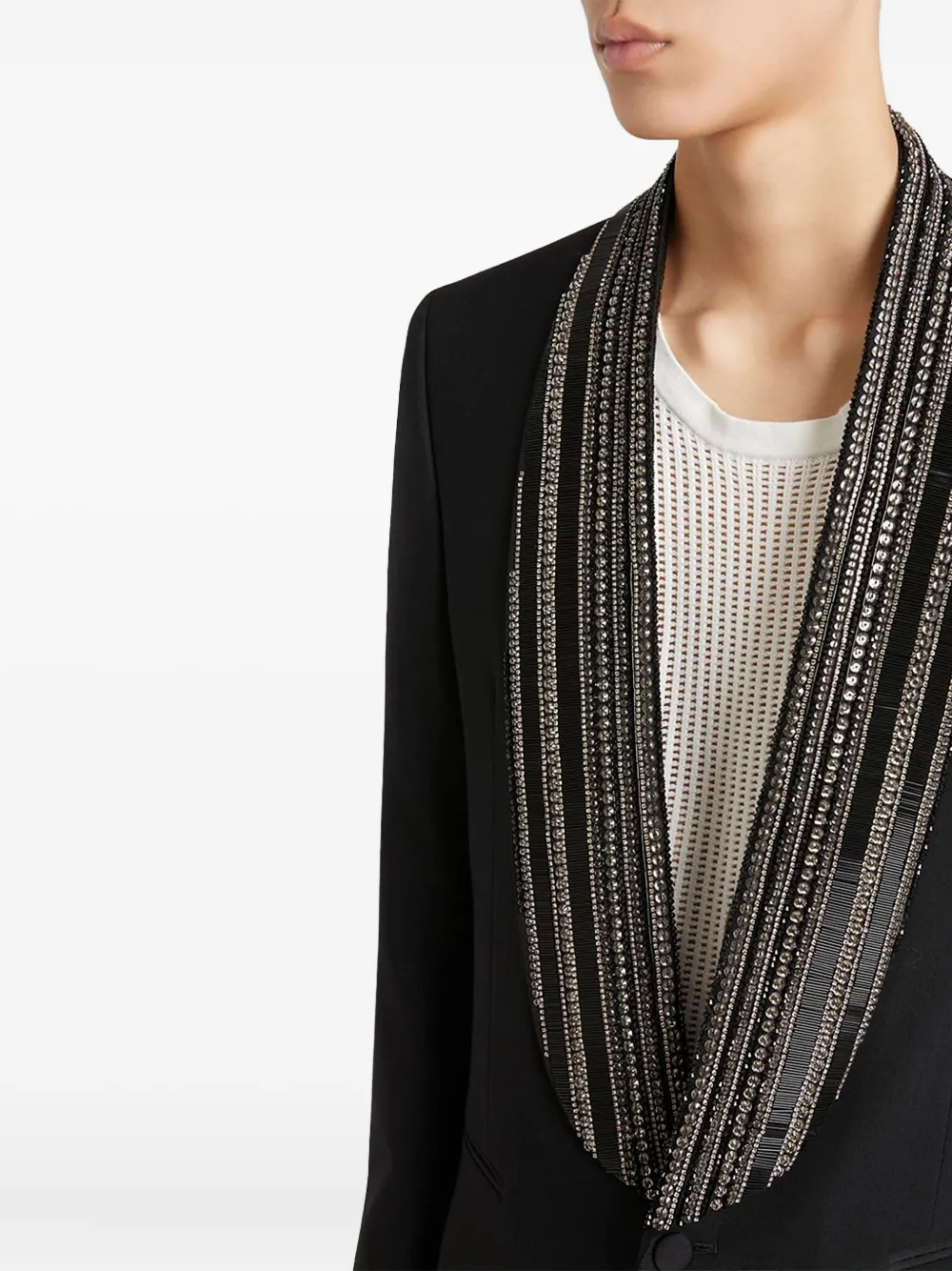 Amiri Crystal-embellished Shawl-collar Blazer In Black