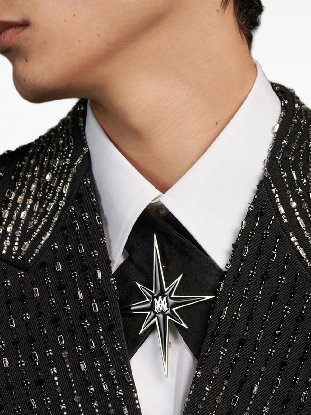 Amiri Crystal-stripe Double-breasted Blazer In Black