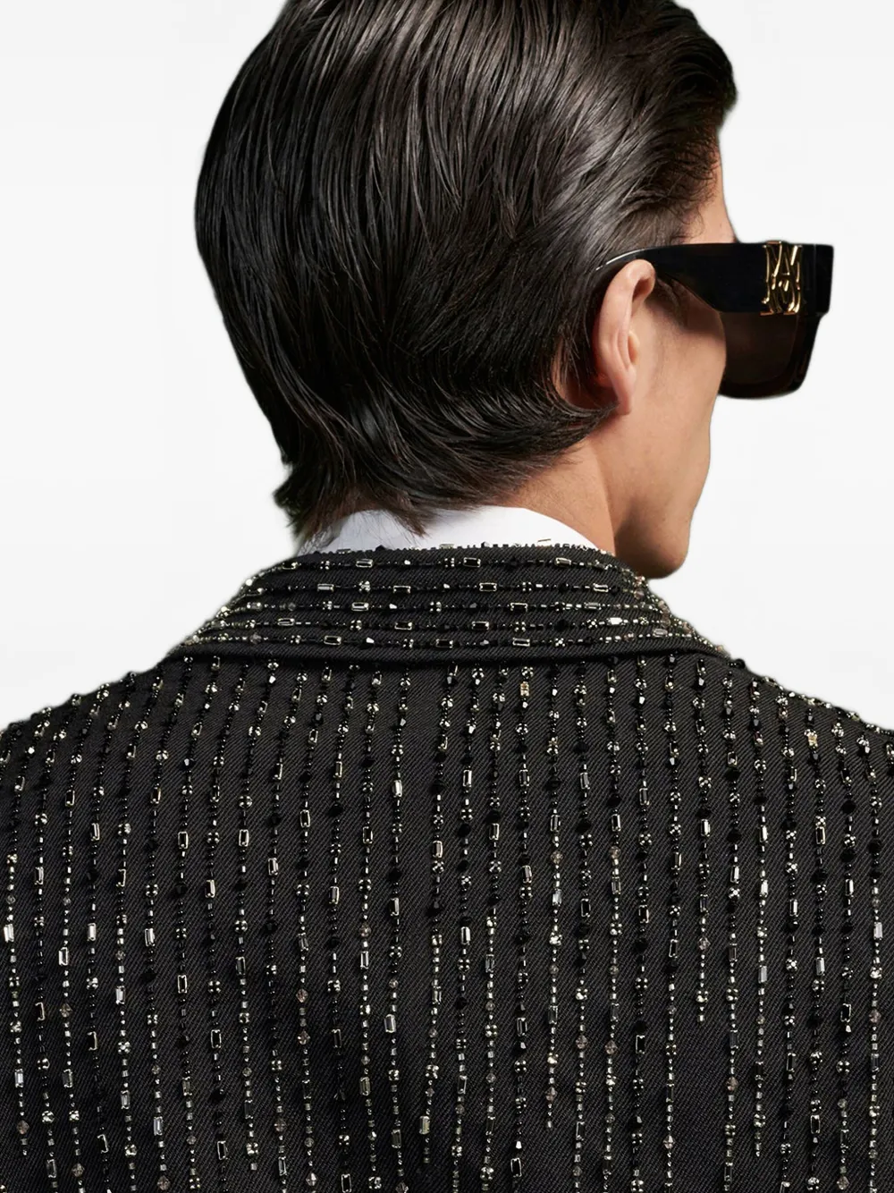 Amiri Crystal-stripe Double-breasted Blazer In Black