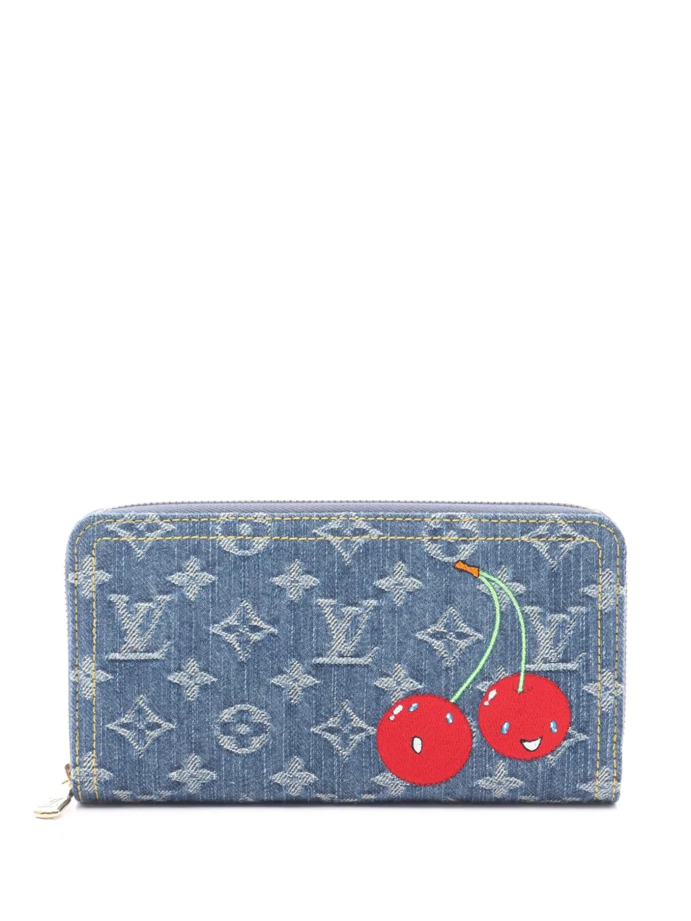 Louis Vuitton Pre-Owned 2021-2025 Takashi Murakami Monogram Denim Cherry Zippy Wallet long wallets | Blue | Image 1