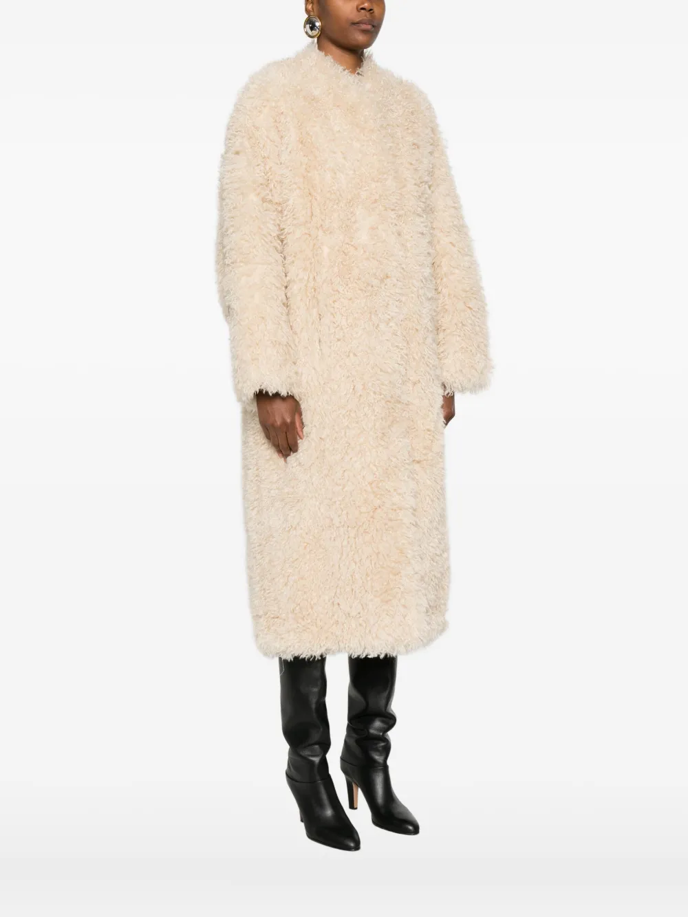 Stand Studio Long-sleeved Faux-fur Coat In Neutral