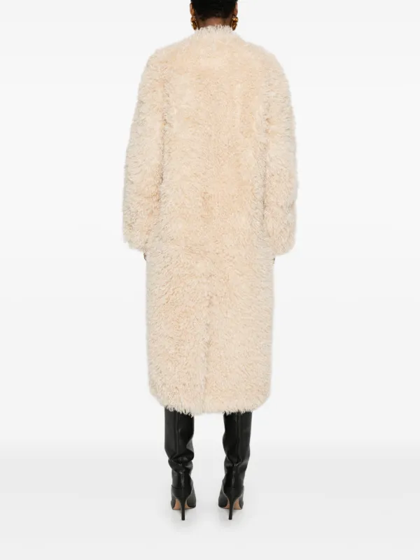 STAND STUDIO long-sleeved faux-fur Coat | Neutrals | FARFETCH