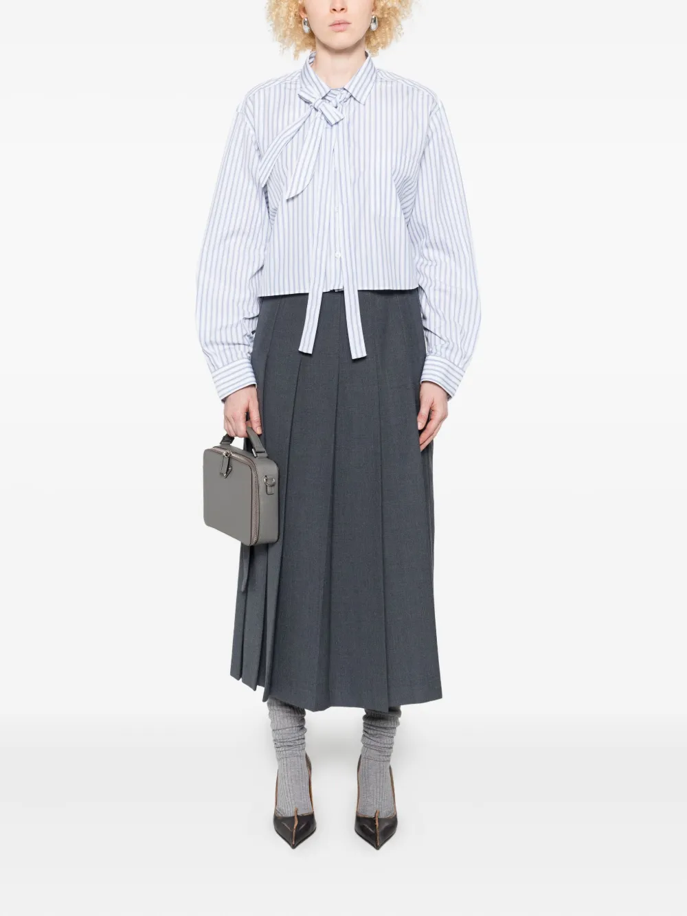 Prada Gestreepte blouse met gestrikte hals - Blauw