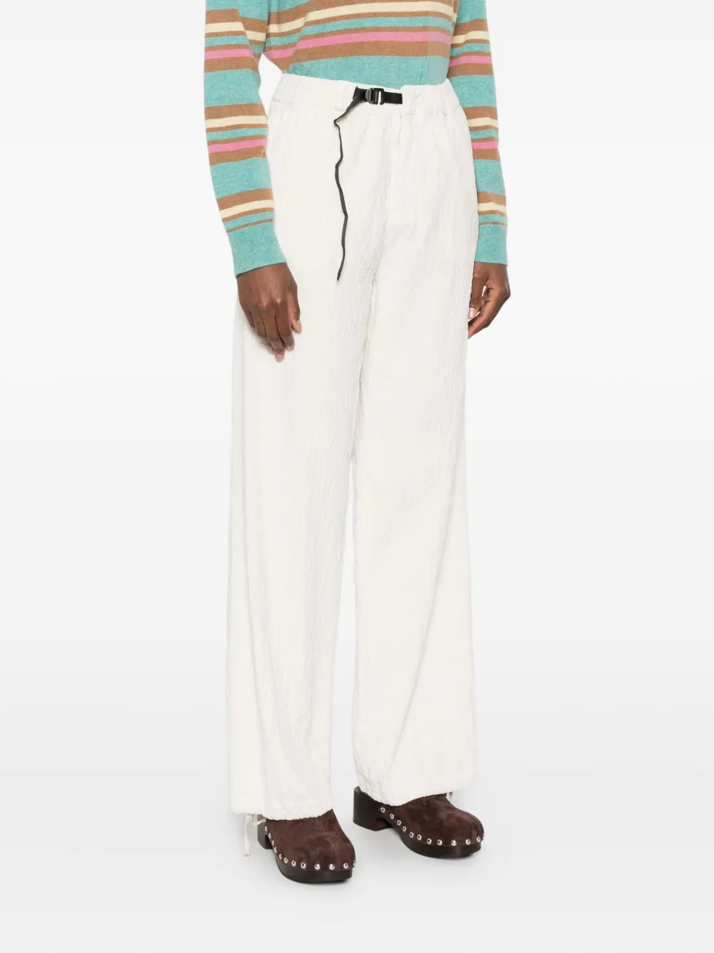White Sand Drawstring-waist Ribbed Pants In White