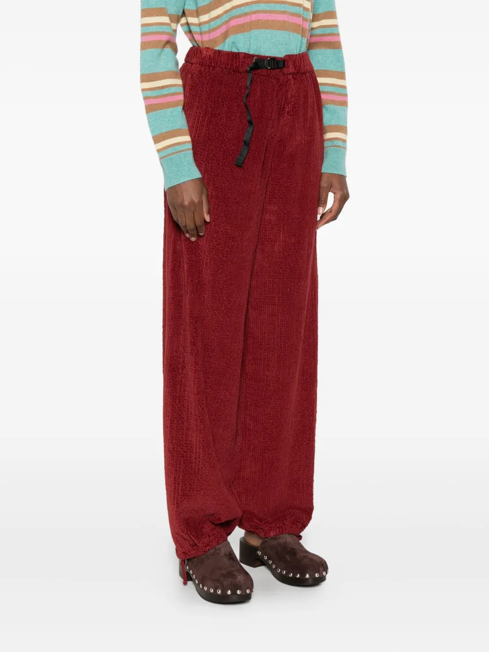 White Sand Drawstring-waist Corduroy Pants In Red