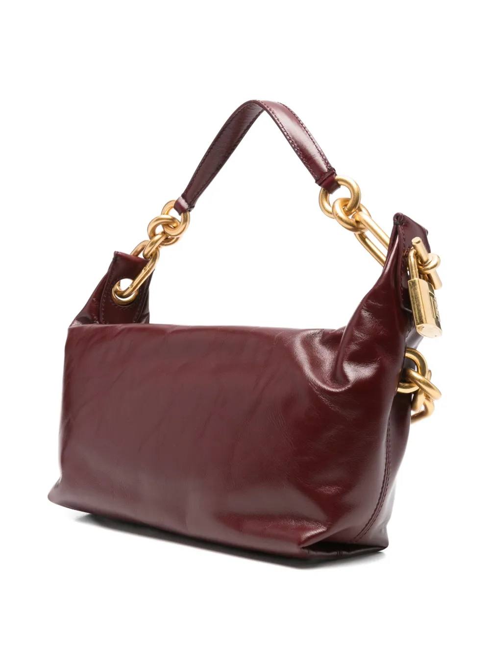 Balmain Medium Leather Shoulder Bag With Chain Strap In Red