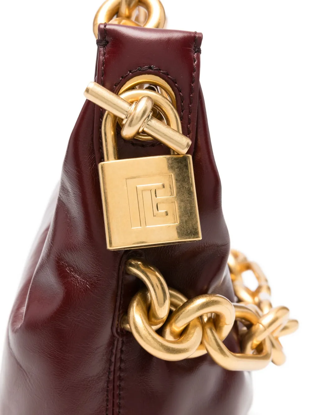 Balmain Medium Leather Shoulder Bag With Chain Strap In Red