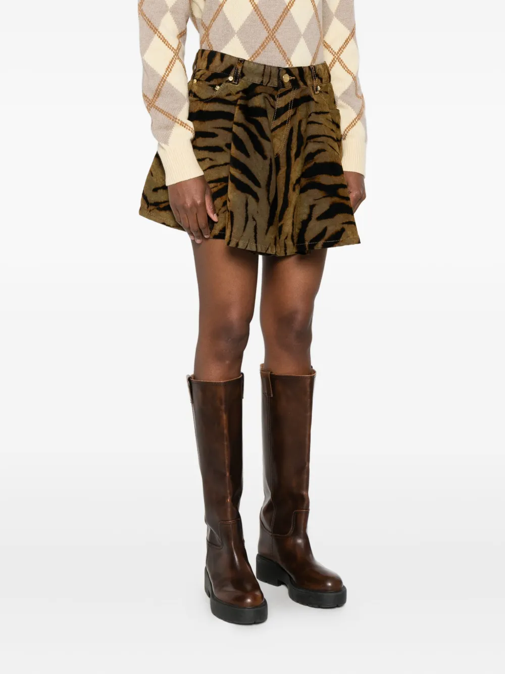 Ganni Tiger-print Pocket Mini Skirt In Brown