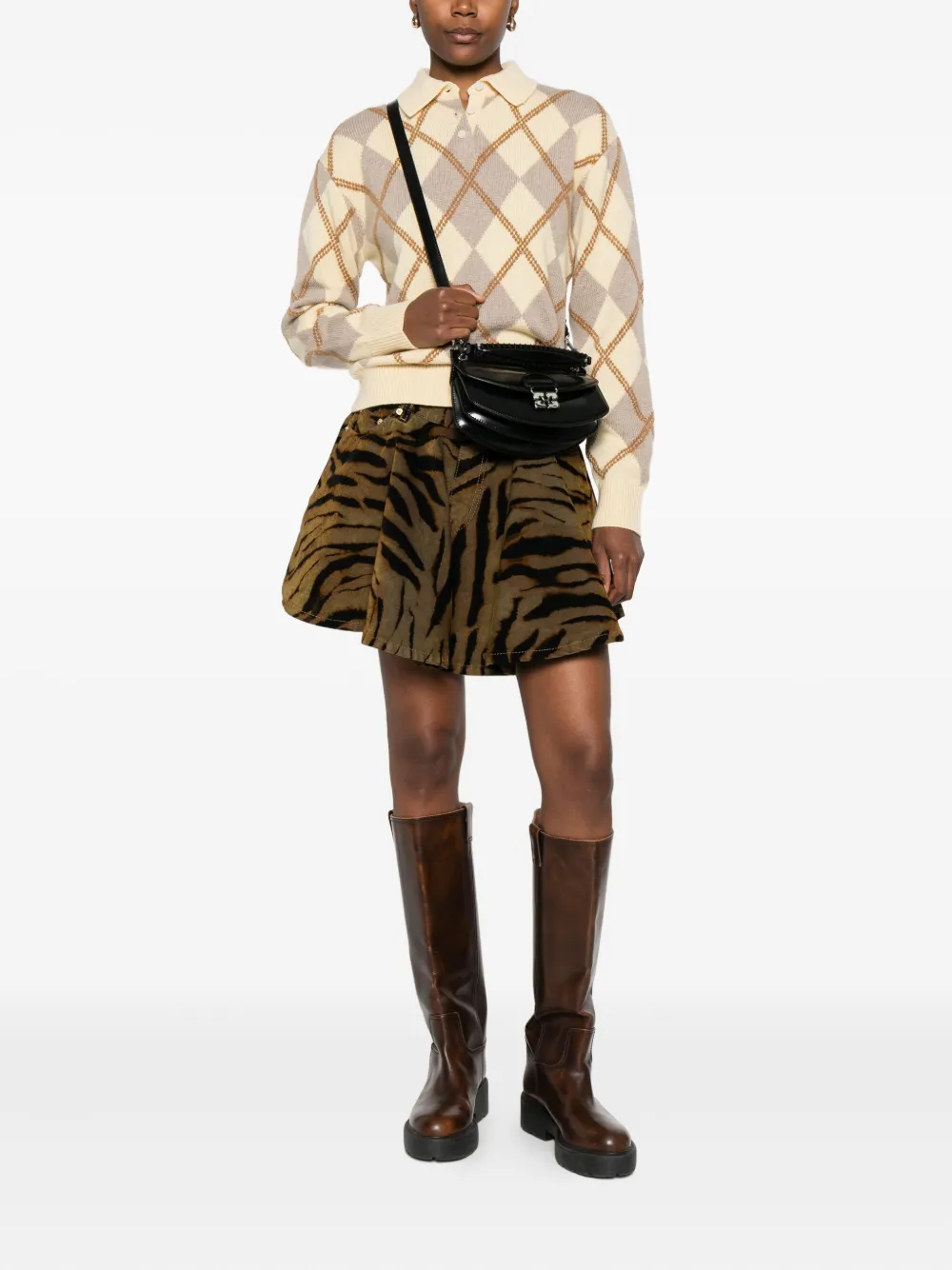 GANNI tiger-print pocket mini skirt - Bruin
