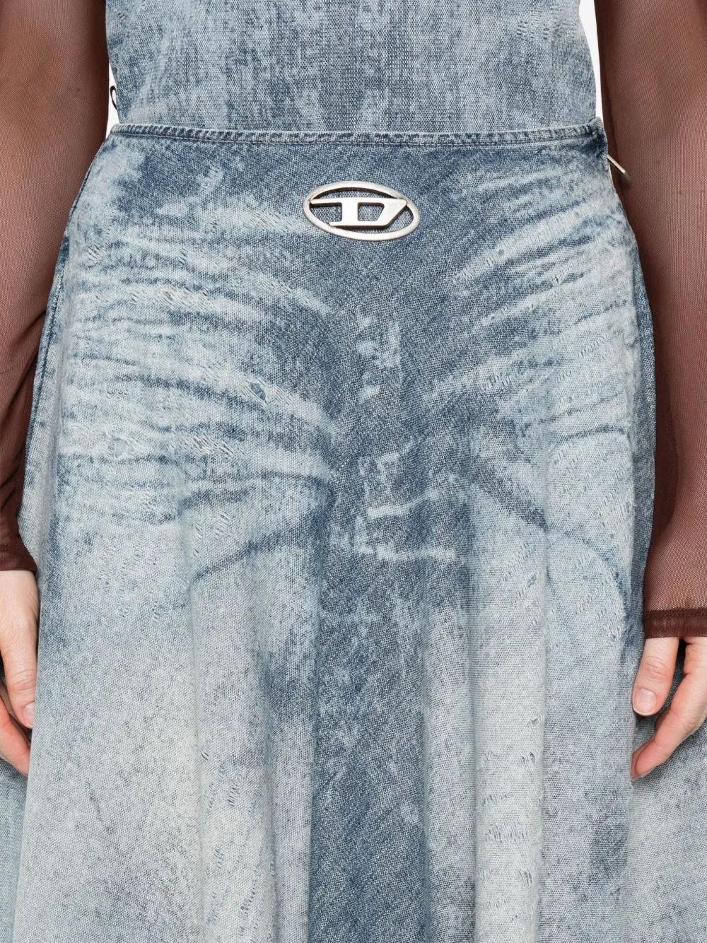 Diesel Acid-wash Logo-plaque Denim Midi A-line Skirt In Blue