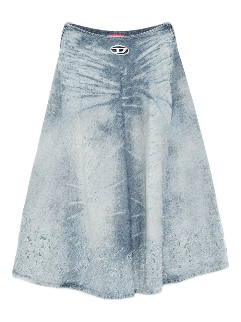 Diesel Acid-wash Logo-plaque Denim Midi A-line Skirt In Blue