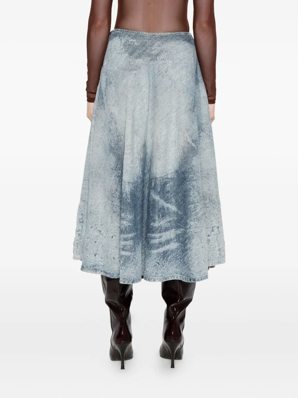 Diesel Acid-wash Logo-plaque Denim Midi A-line Skirt In Blue
