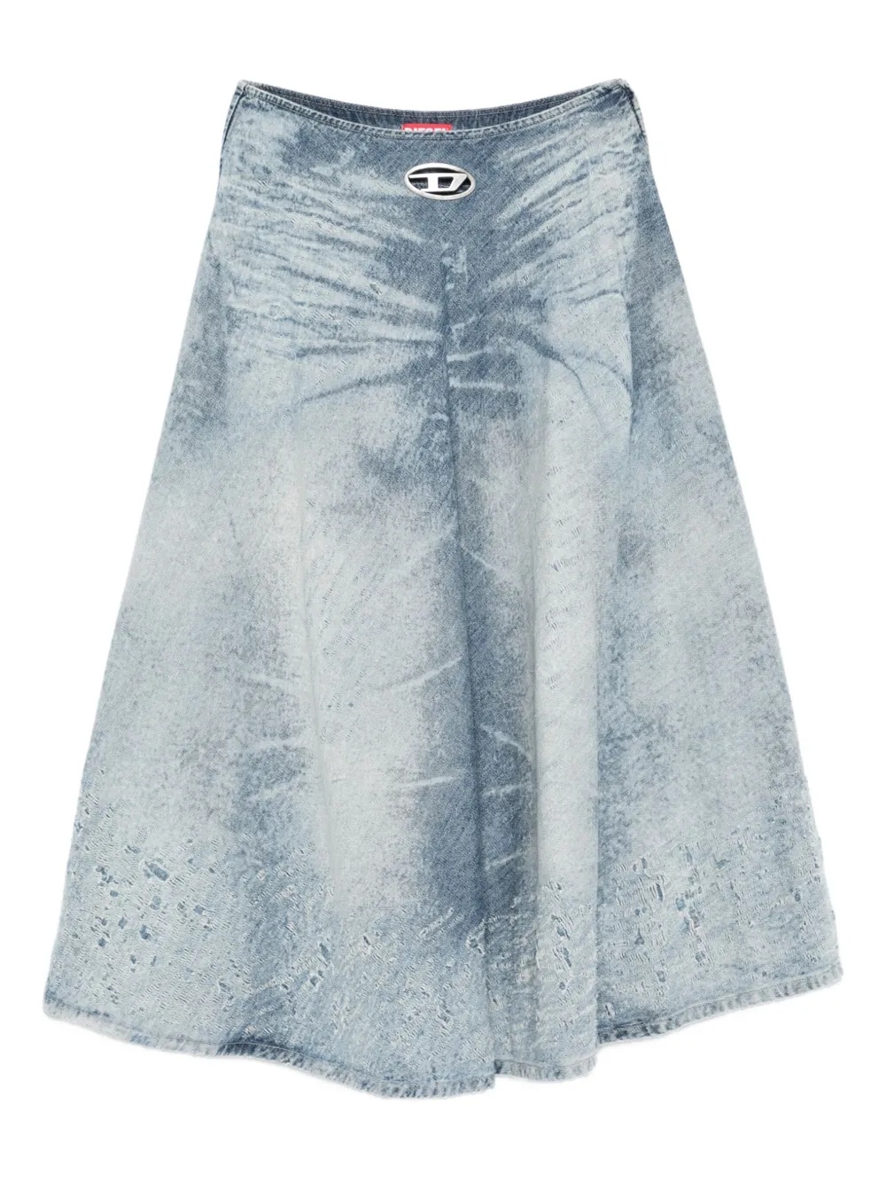 Diesel acid-wash logo-plaque denim midi A-line skirt - ブルー Diesel acid-wash logo-plaque denim midi A-line skirt - ブルー