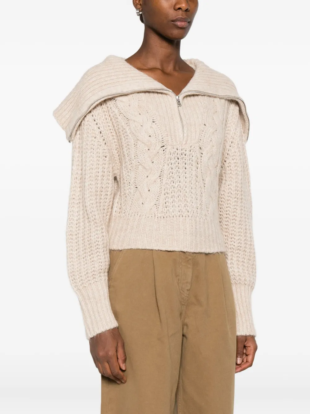 Iro Cable-knit Half-zip Jumper In Neutral