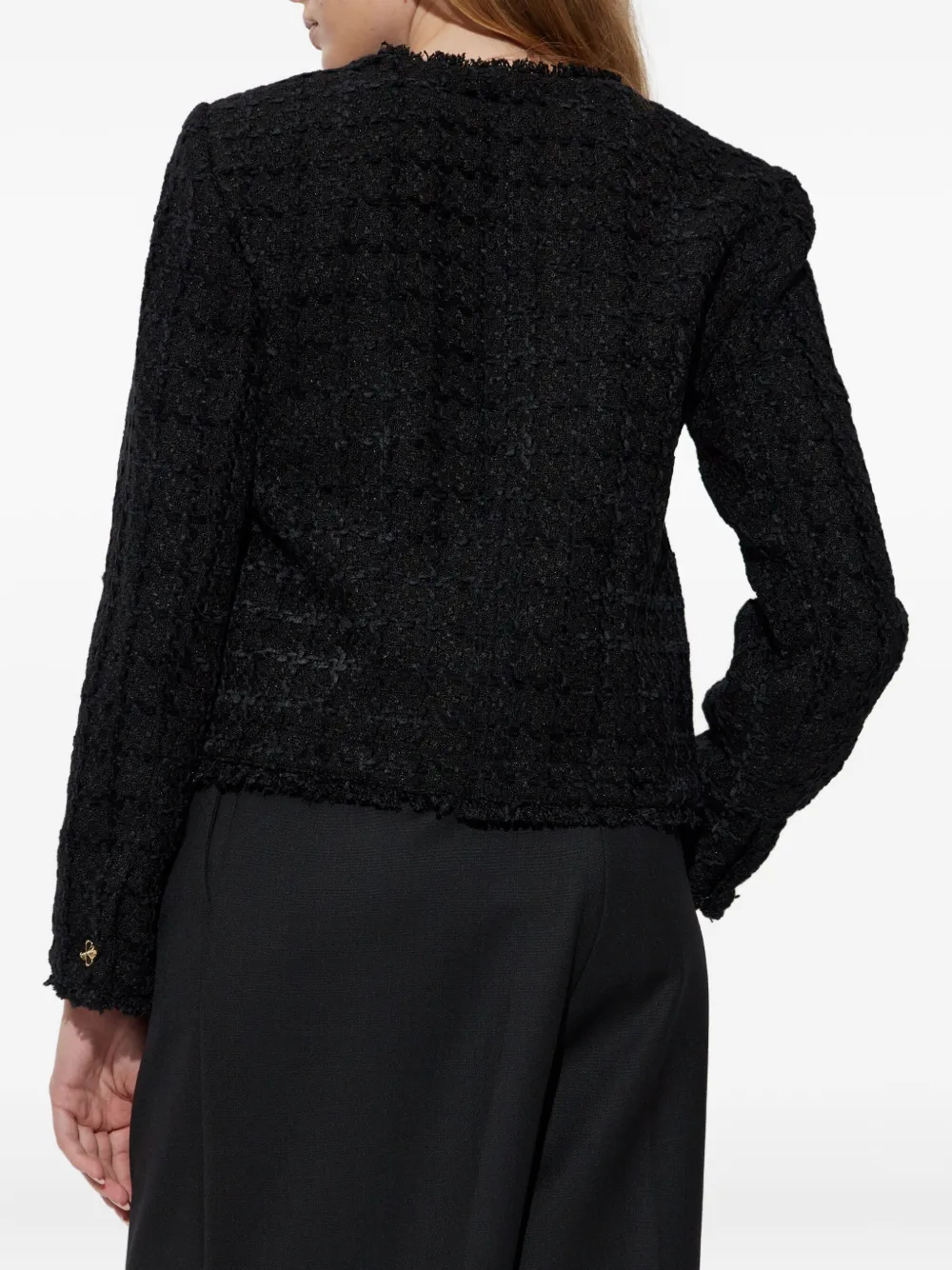 Kate Spade Plaza Tweed Frayed-trim Jacket In Black
