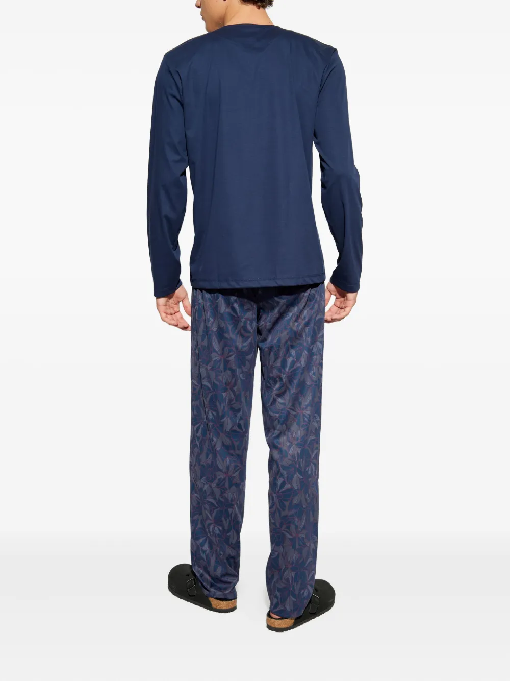 Hanro Pyjama met V-hals en zak Blauw