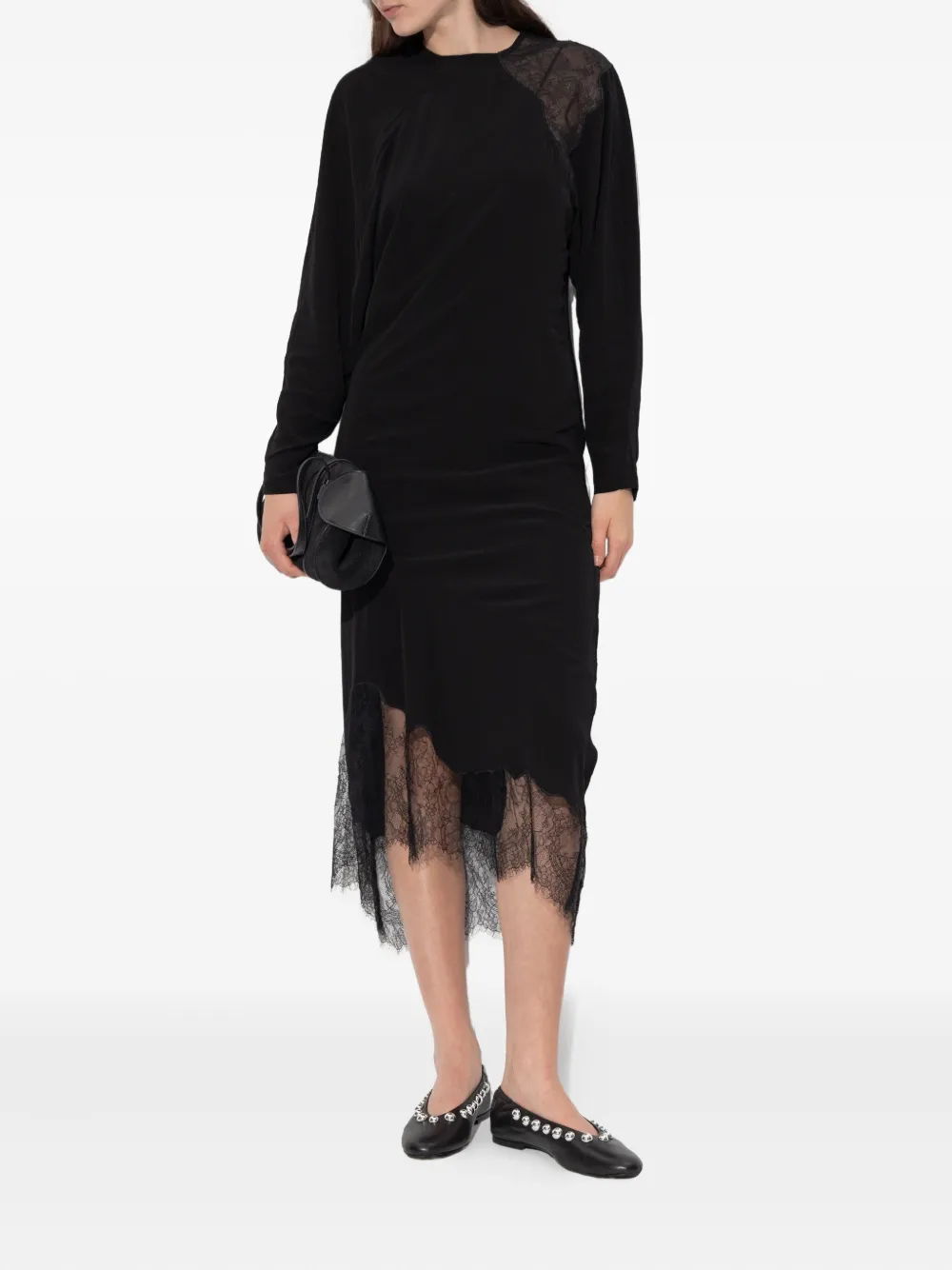 Iro Adima Lace-panel Midi Dress In Black
