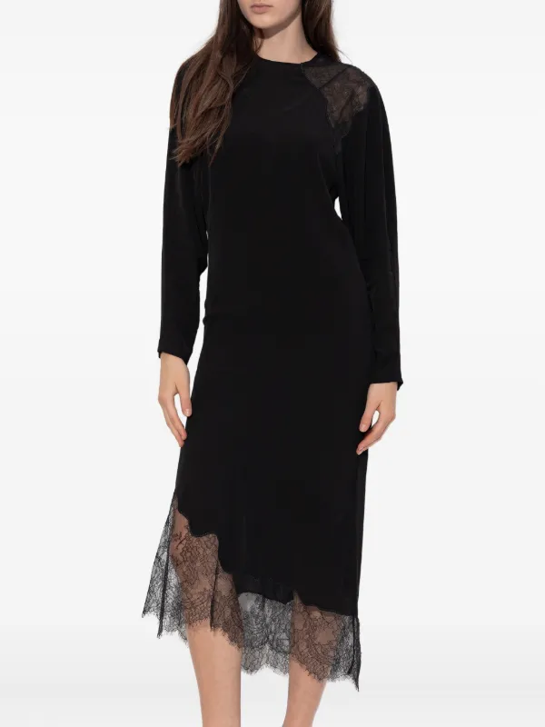 chinese dress ladies beachsissi Lace Panel Solid Black Midi Dress main image 1