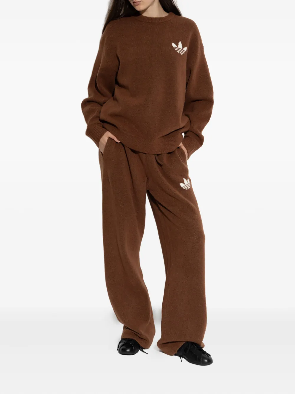 Adidas Originals Logo Drawstring Knit Trousers In Brown
