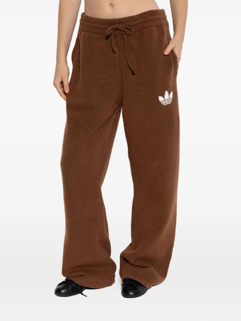 Adidas Originals Logo Drawstring Knit Trousers In Brown