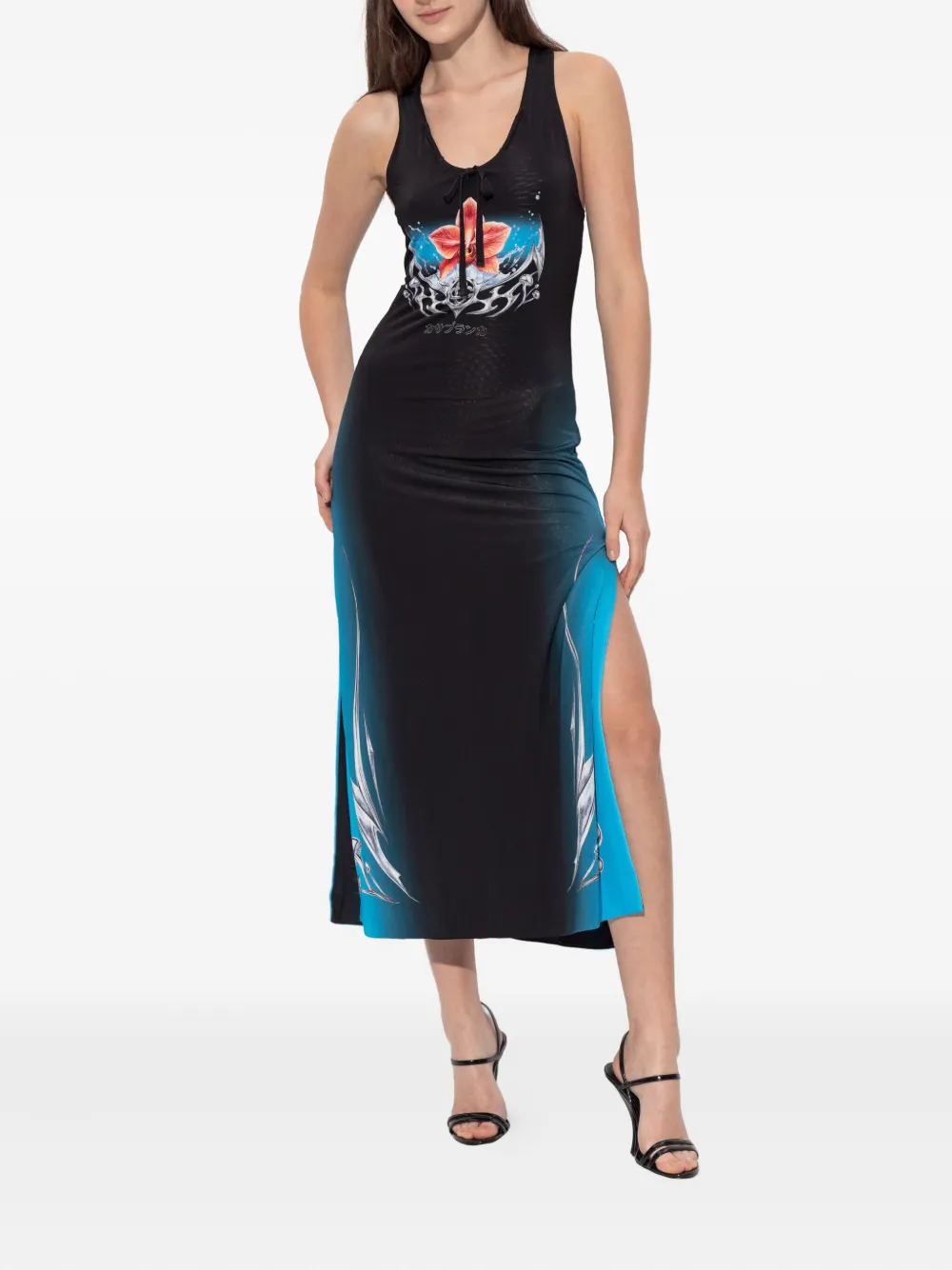 Casablanca Blades Slinky Jersey Midi Dress In Black