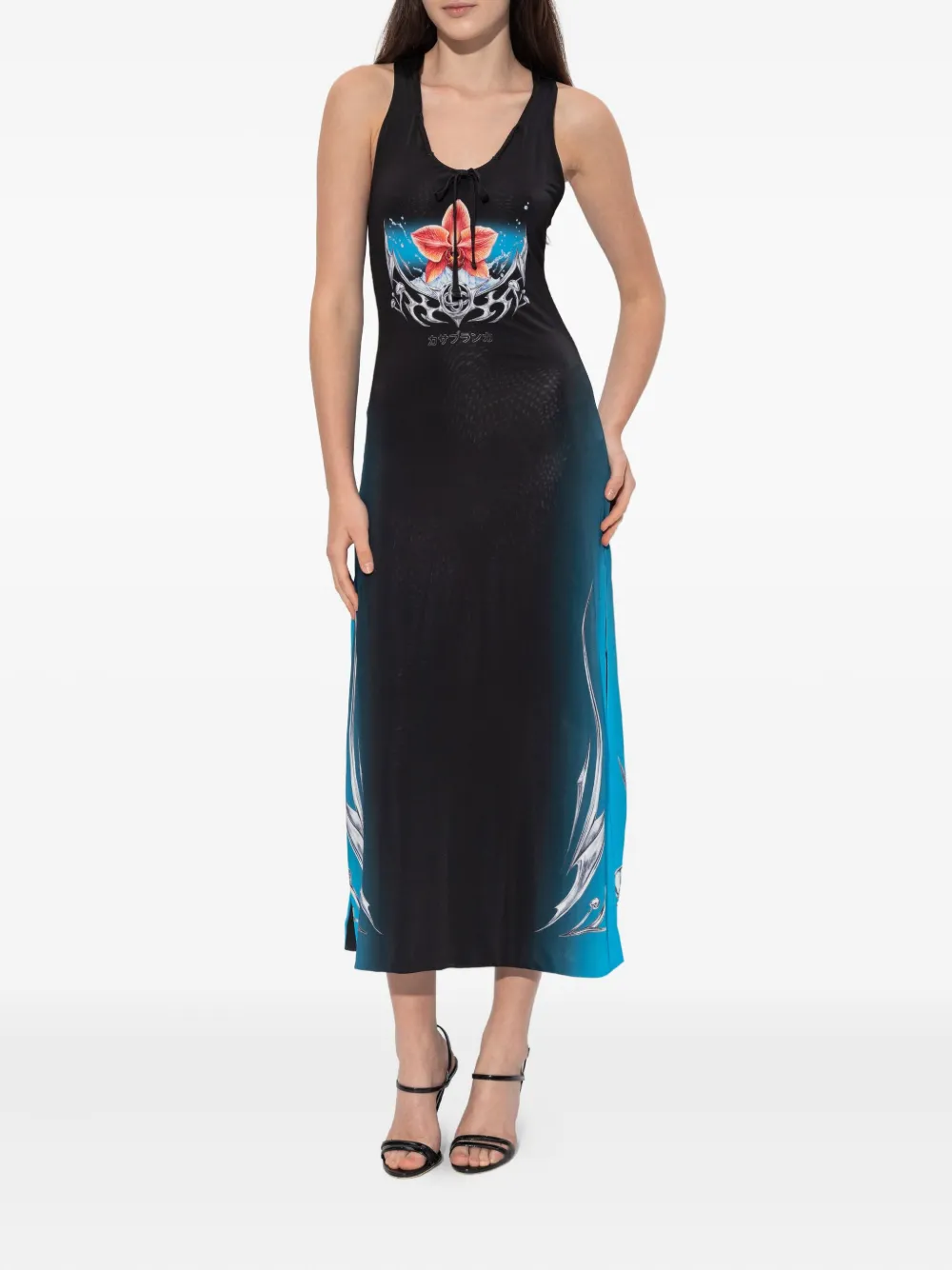 Casablanca Blades Slinky Jersey Midi Dress In Black