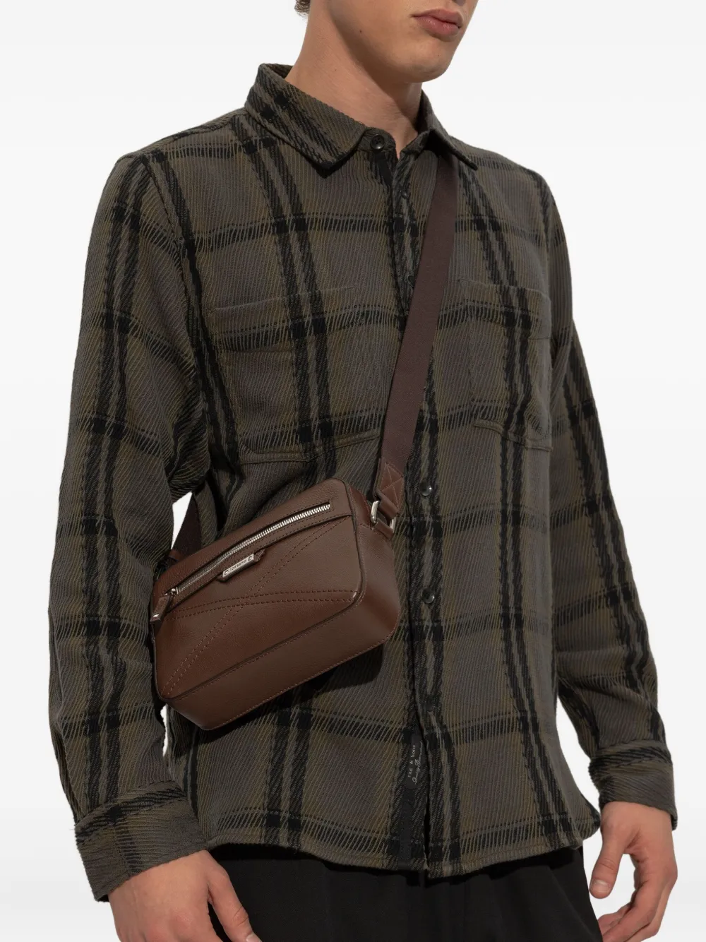 Iceberg logo-plaque leather shoulder bag - Bruin
