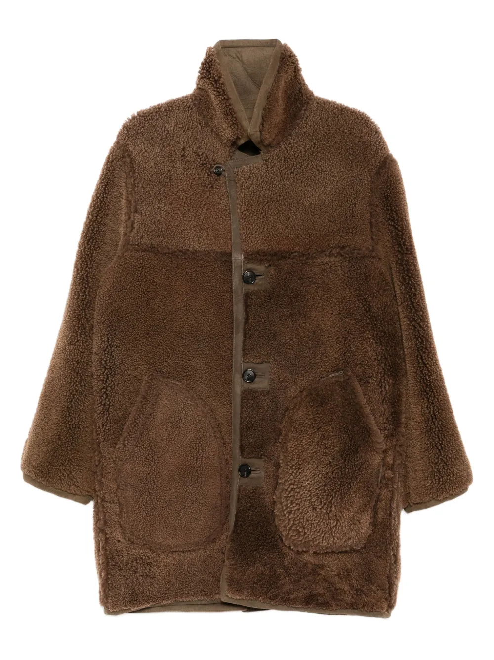 Bode Recersible Shearling Coat In Brown