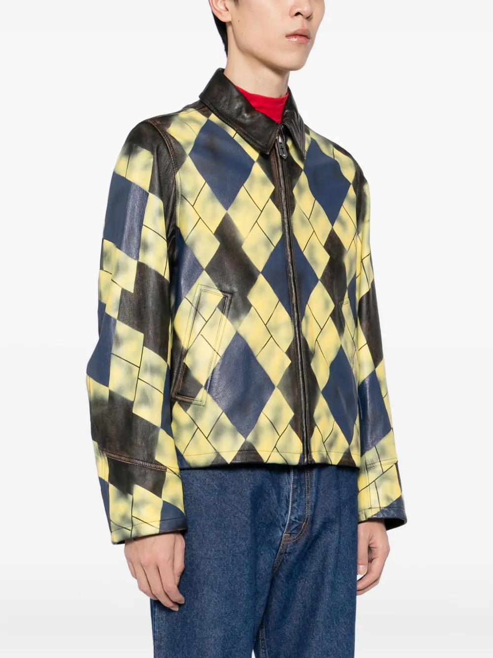  Masu Checked Leather Jacket - Yellow 