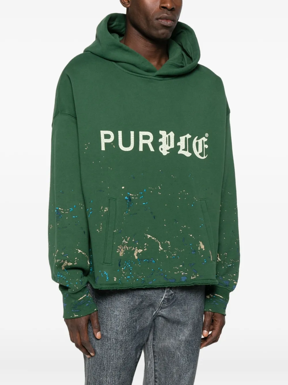 Purple Brand Logo-print Splatter-effect Hoodie In Green