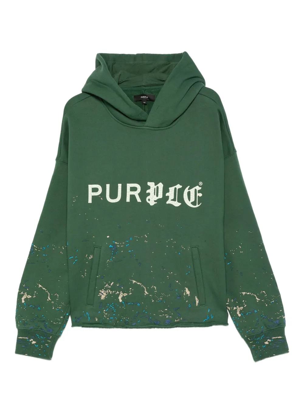 Purple Brand logo-print splatter-effect hoodie | Green | Image 1