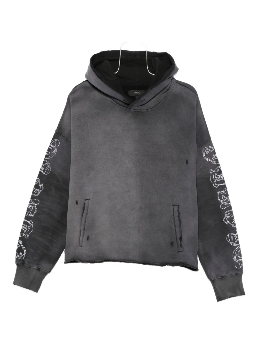 Purple Brand sleeve-graphic distressed hoodie - Grigio