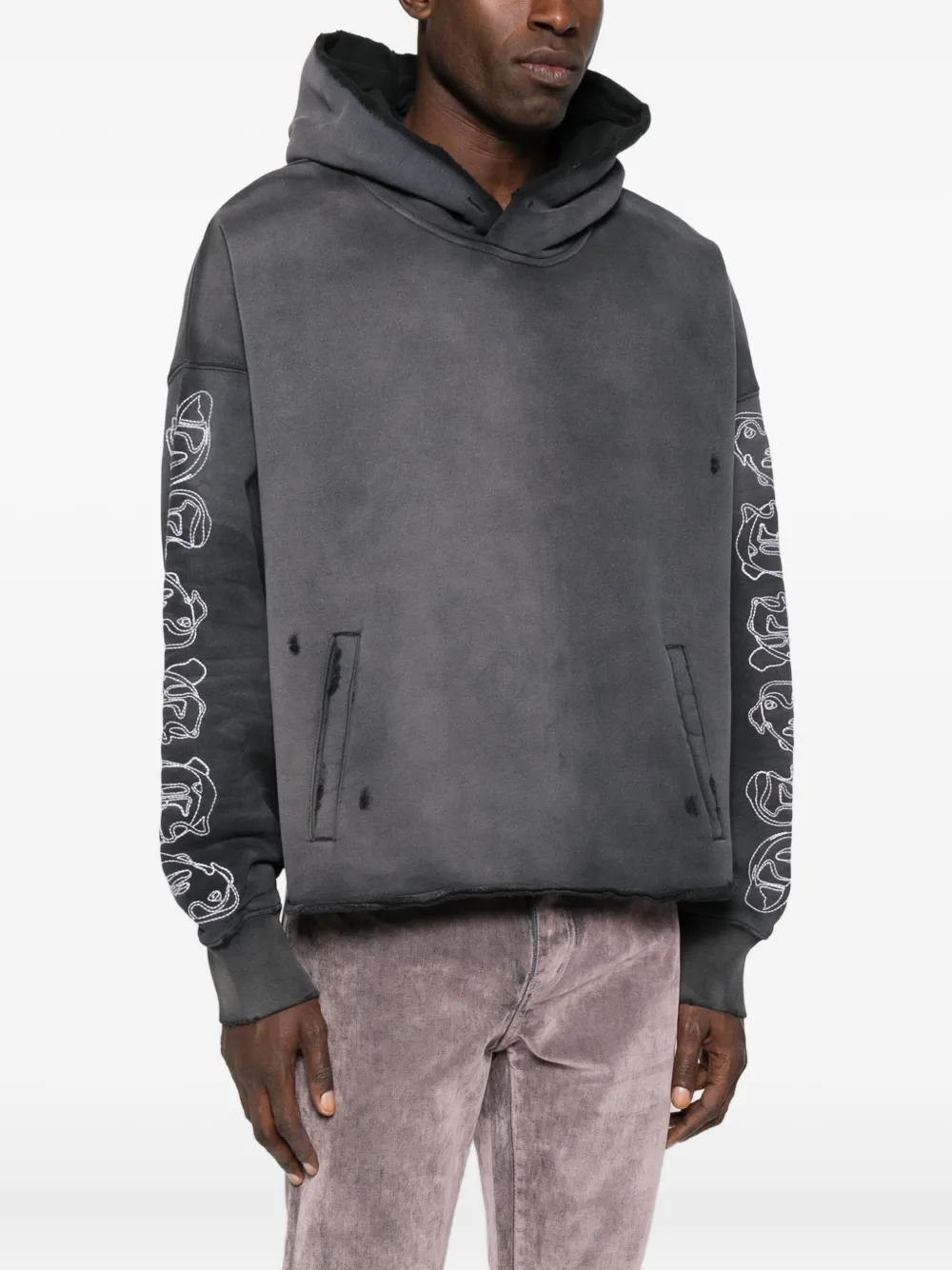 Purple Brand Gerafelde hoodie Grijs