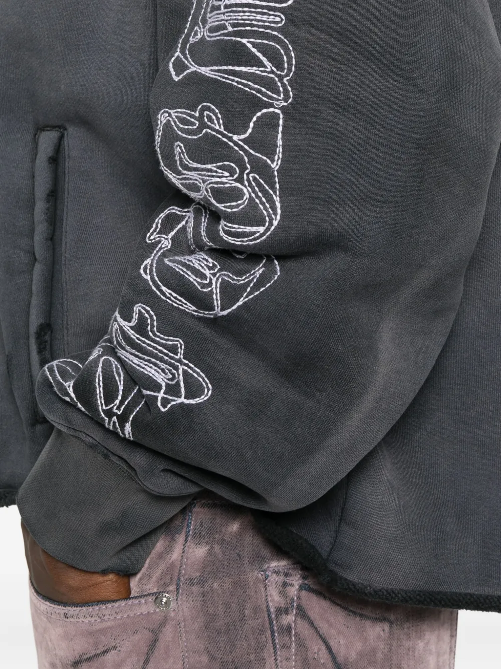 Purple Brand Gerafelde hoodie Grijs