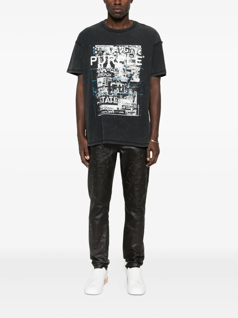 Purple Brand graphic-print distressed T-shirt - Zwart
