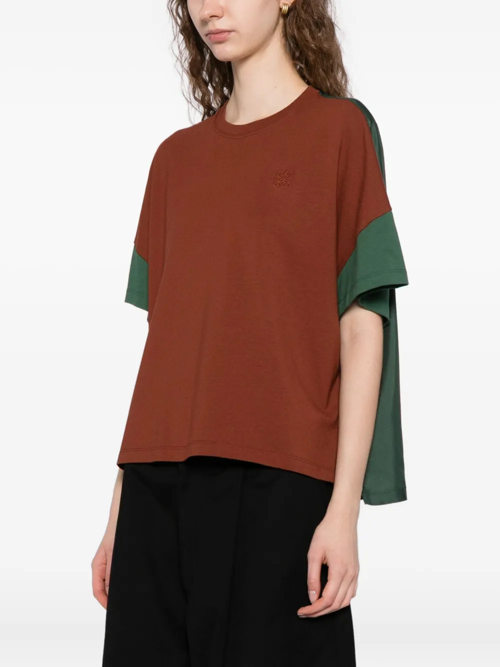 LOEWE T-shirt van zijde-katoenblend met logo Bruin