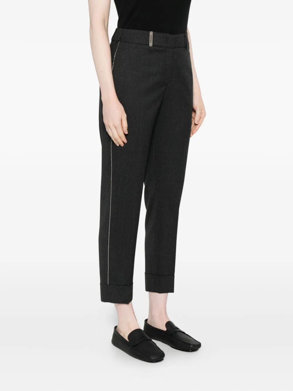 Peserico Heathered Gray Cropped Trousers With Tailored Fit In Black