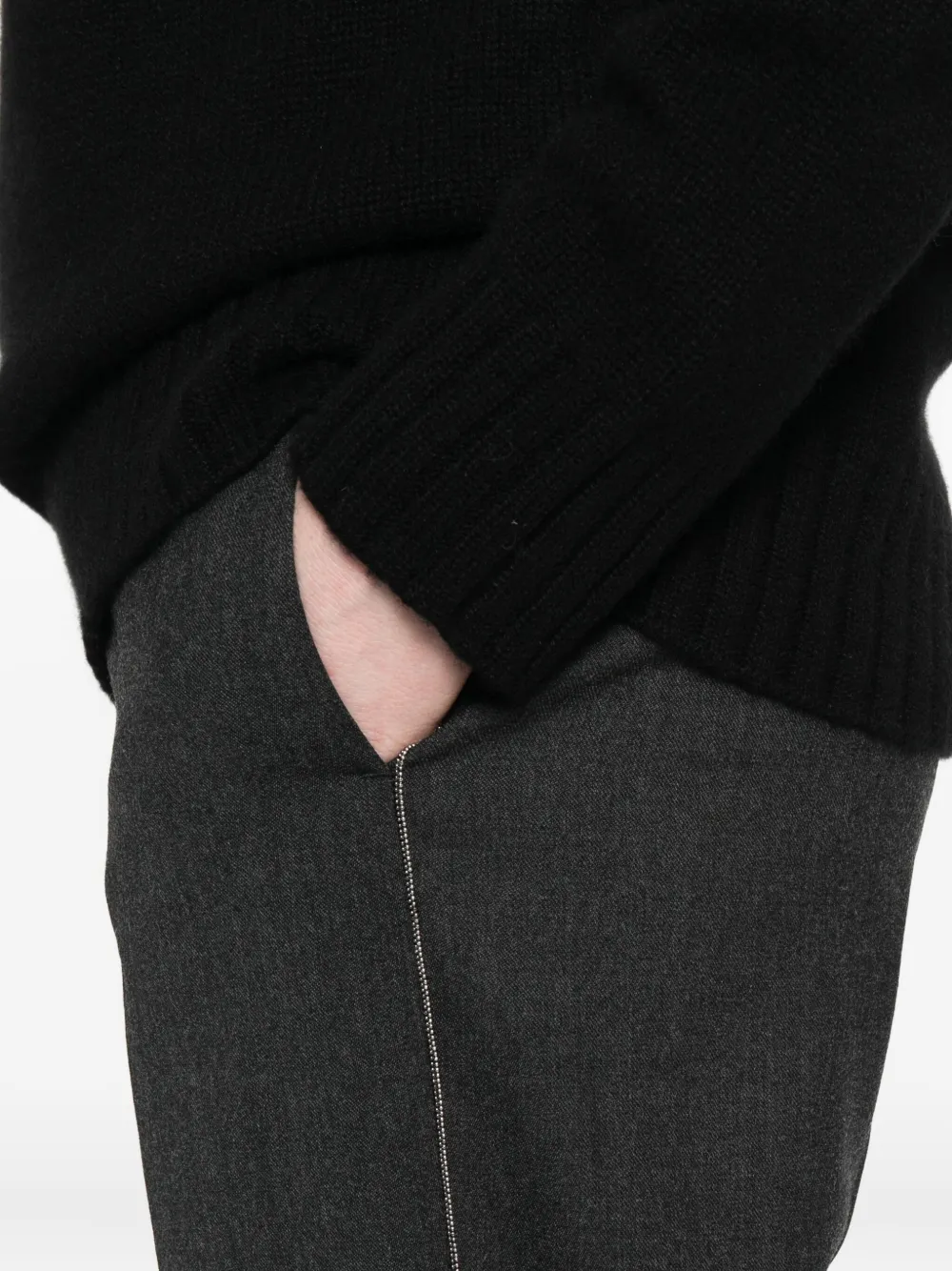 Peserico Heathered Gray Cropped Trousers With Tailored Fit In Black
