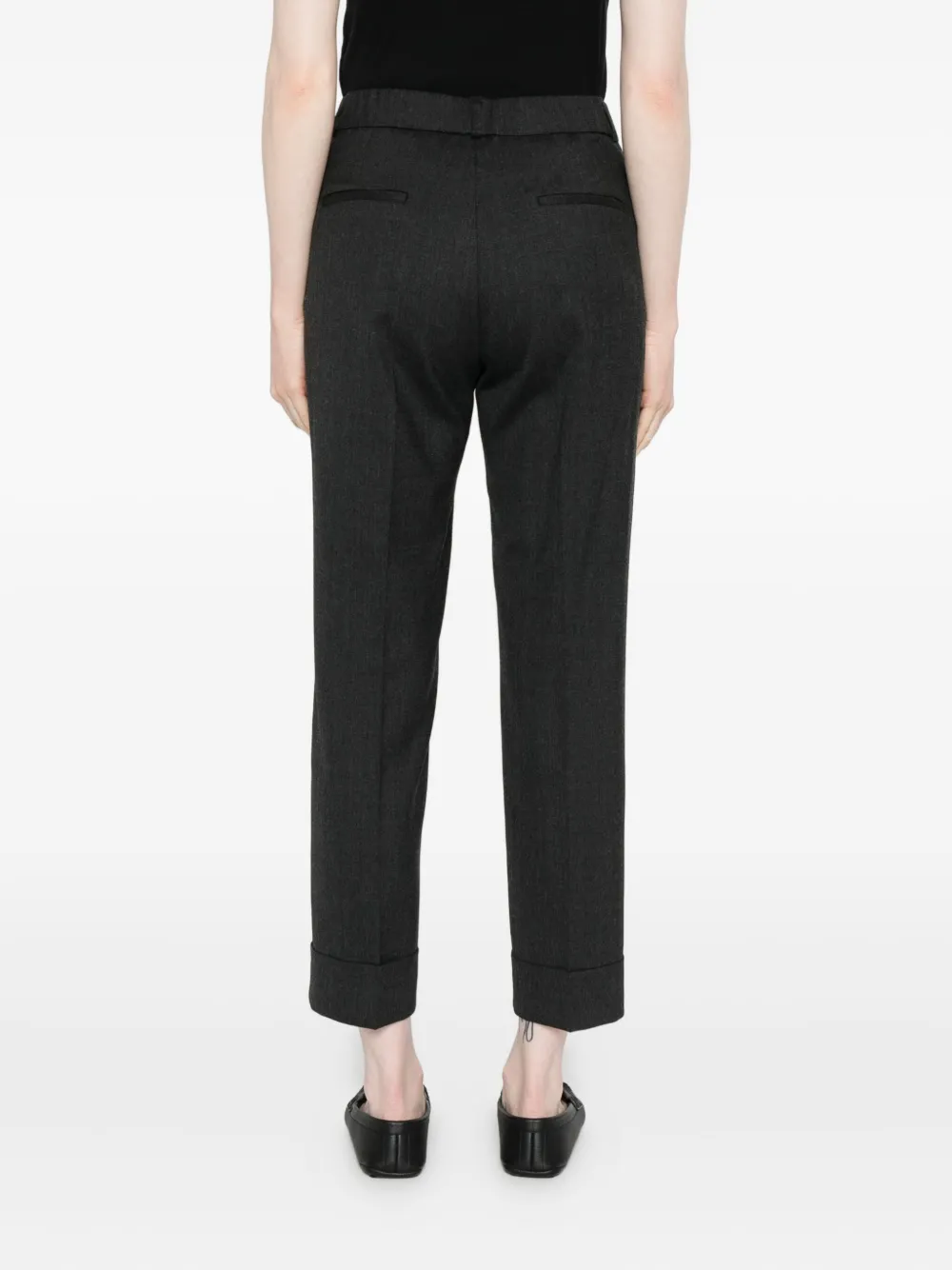 Peserico Heathered Gray Cropped Trousers With Tailored Fit In Black