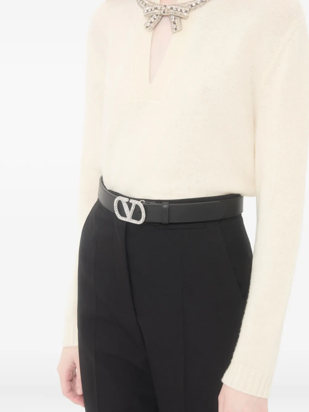 Valentino Garavani Riem met V-logo en gesp met kristallen Zwart