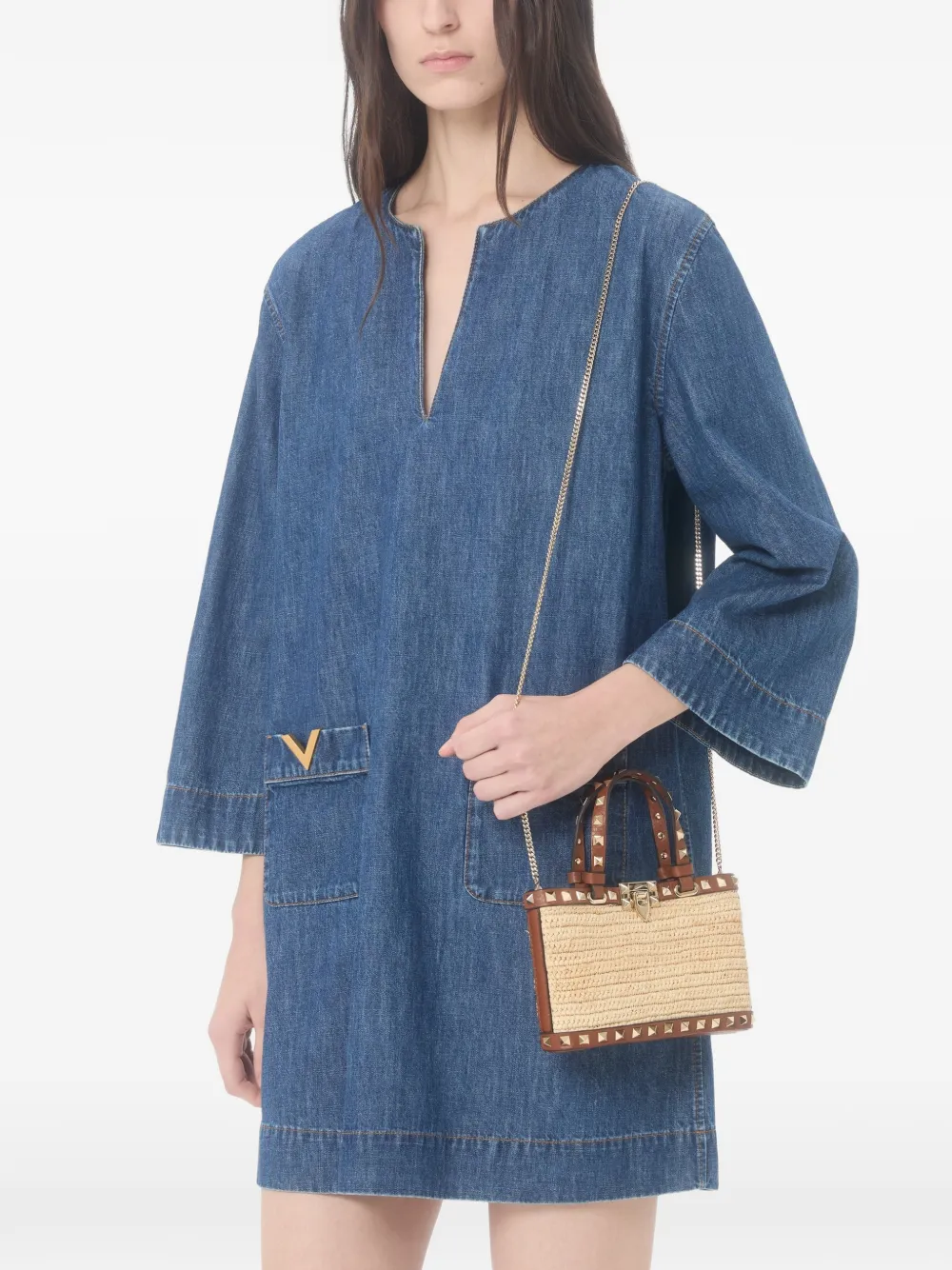 Valentino Garavani Rockstud raffia mini-shopper Beige