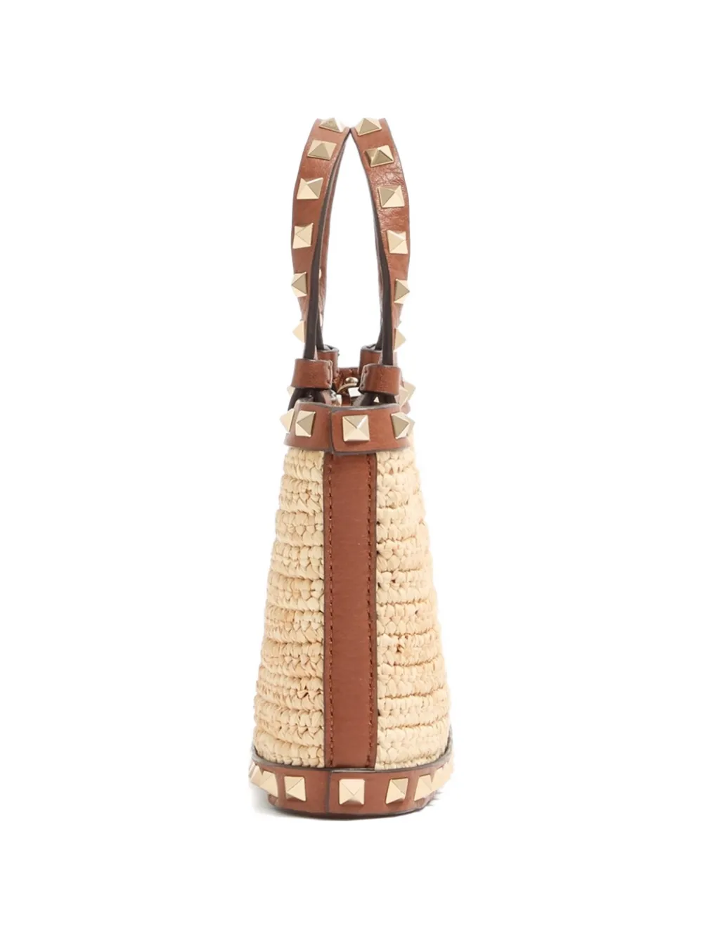 Valentino Garavani Rockstud raffia mini-shopper Beige